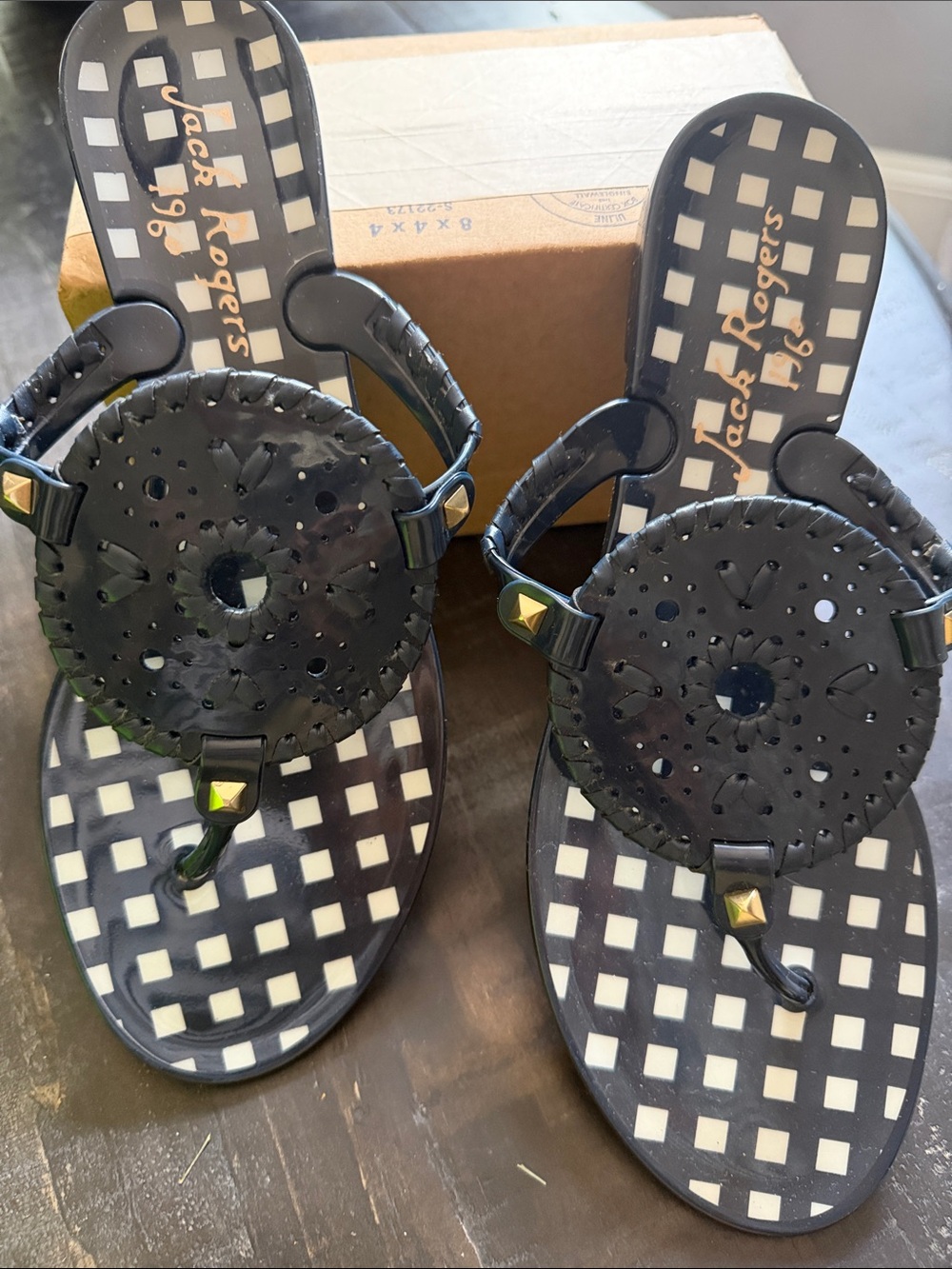 Jack Rogers Georgica Jelly Sandals with Decorative Medallion and Gold Accents
